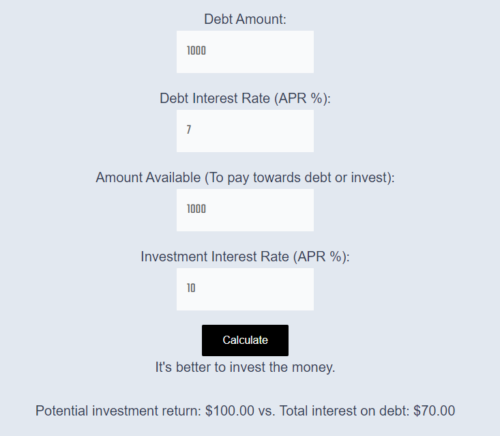 Debt vs investment calculator